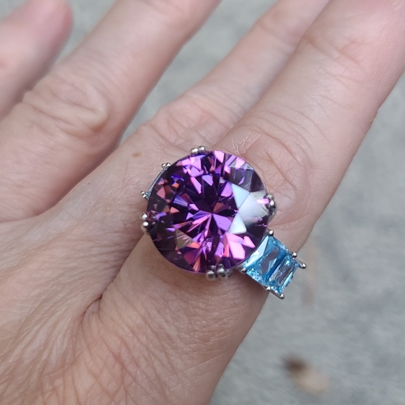 STUNNING HUGE Amethyst & Aquamarine Sterling cocktail ring sz8.5 💍 - Picture 2 of 13